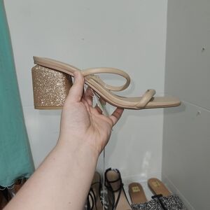 Women's A New Day Nude Glitter Block Heel Slide Sandals Size 10 NWT Worn